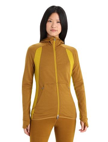 Women's Icebreaker ZoneKnit™ Merino Long Sleeve Zip Hoodie Clove / Silent Gold | CA 1274HAPK